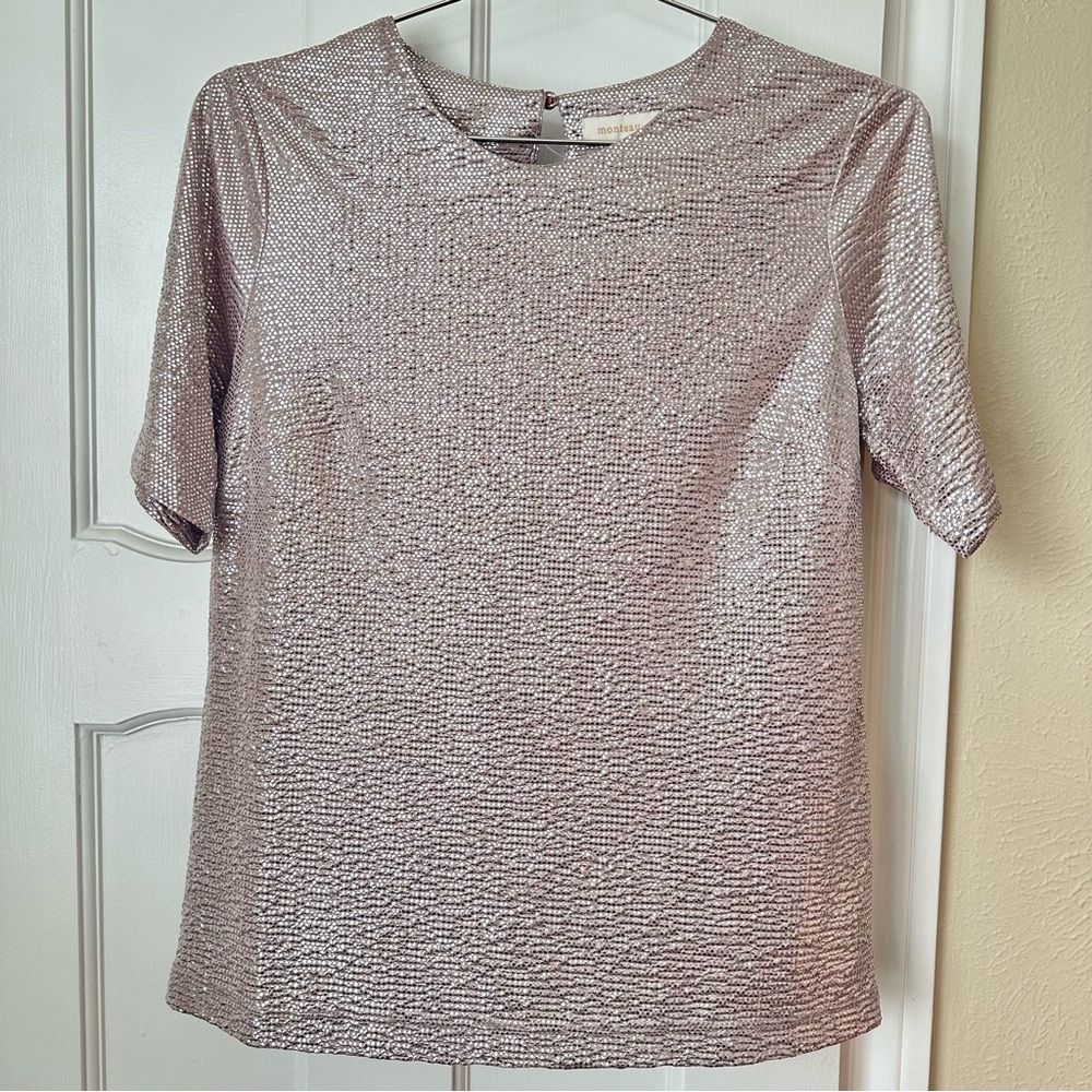 5/$25 Monteau 70s style Sparkly Silver Top Short Sleeves Size S, EUC
